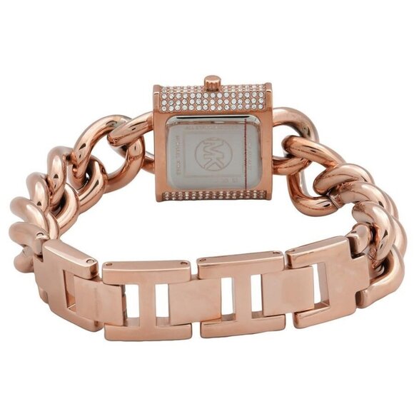 NWT Authentic Michael Kors MK Chain Lock Quartz Crystal Rose Gold Dial Women's W - Picture 3 of 3